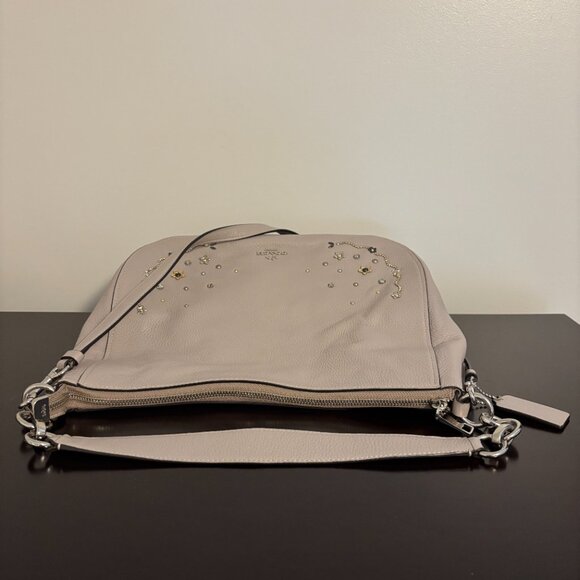 Coach Elle Hobo Taupe Gray Leather with Stardust Crystal Rivets - Picture 7 of 12
